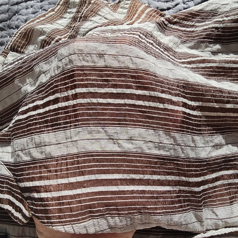 Lane Bryant Linen Striped Brown and White  Tie Sash Top Size 22-24